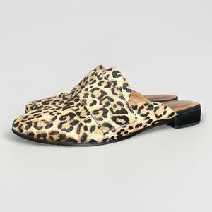 Halogen Genuine Calf Hair Leopard Animal Print Mules Slip On Shoes Women's 9